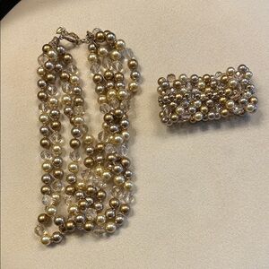 Carolee Gold Pearl Multi-Strand Necklace and Bracelet Set